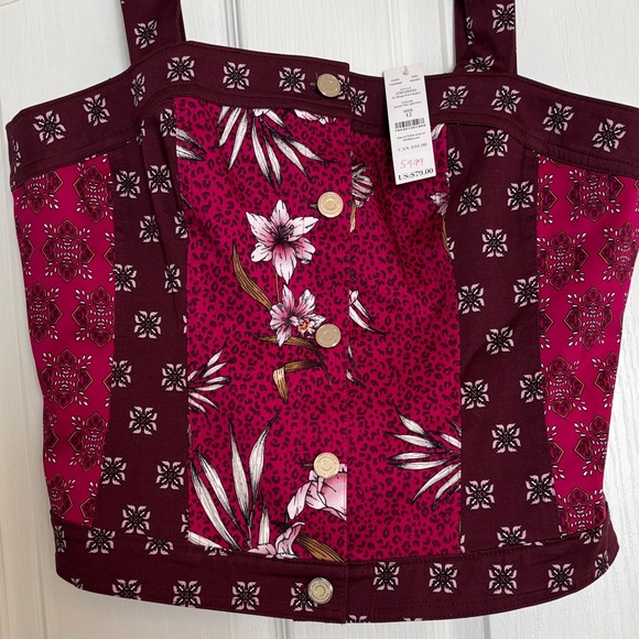White House Black Market Floral Burgundy Women's Top 12 - Picture 4 of 7